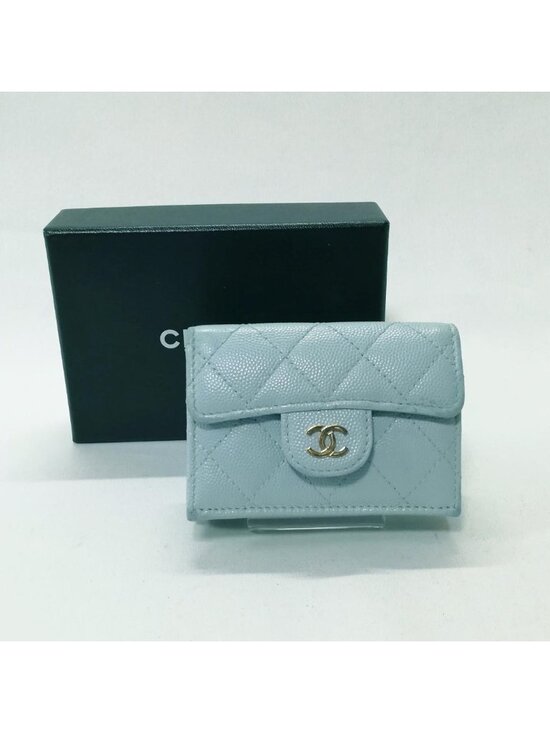 Chanel Handbags - Chanel Caviar Leather Blue Trifold Wallet